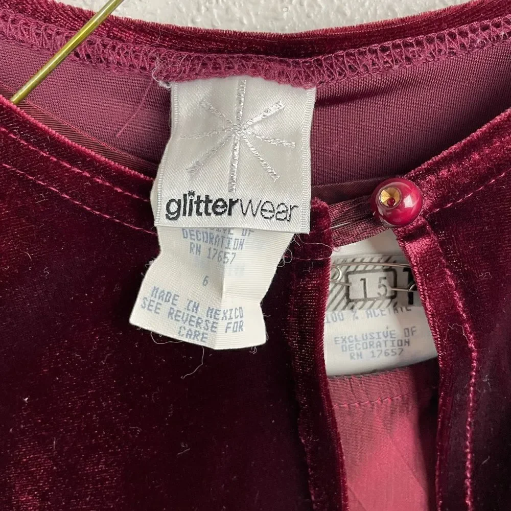 Vintage Glitter Wear Matching Red Velour Cardigan and Formal Dress Size 6 EUC